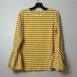 Striped Mustard Bell Sleeve Top size L